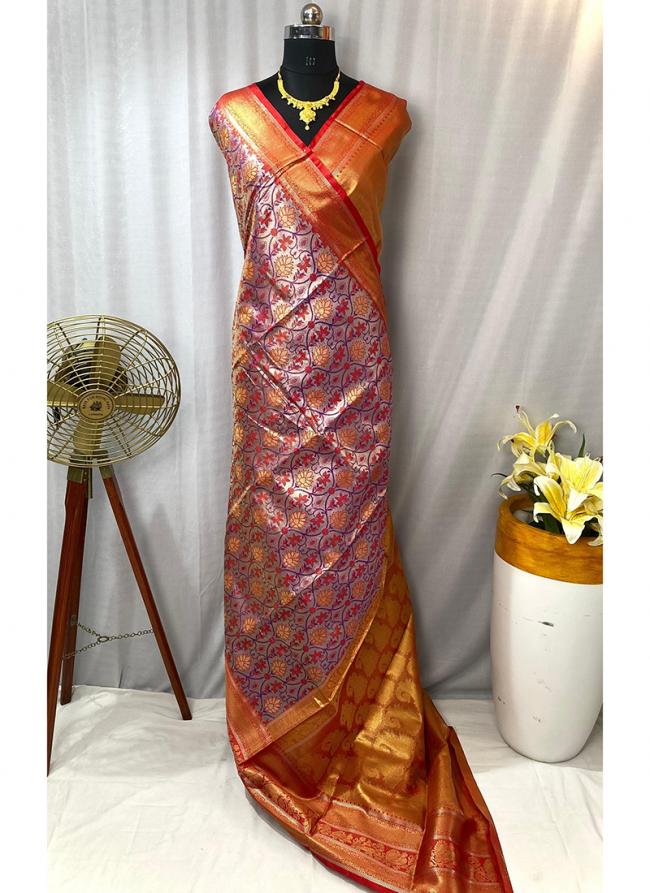 Kanjivaram Silk Lilac Traditional Wear Weaving Saree